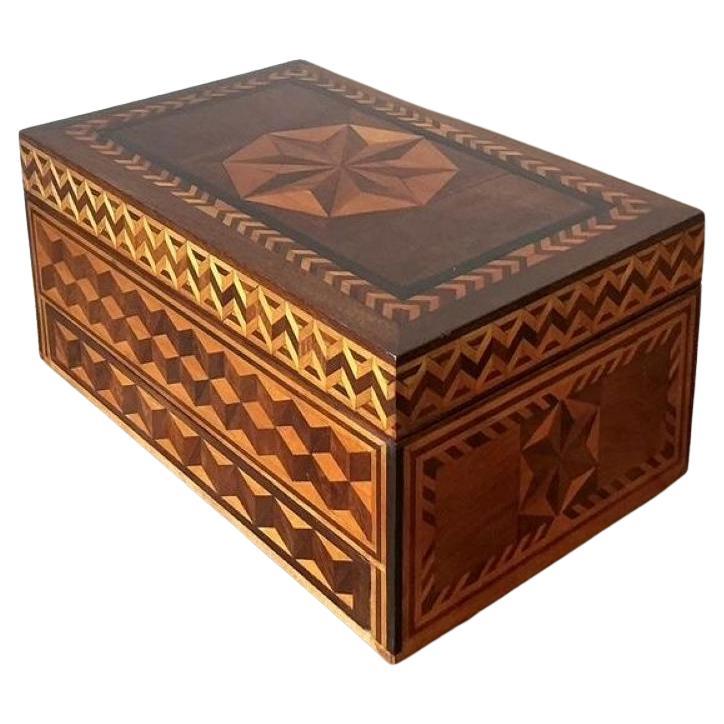 Boîte vintage en bois marqueté Boho
