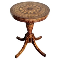 Table d'appoint vintage en marqueterie de bois Boho
