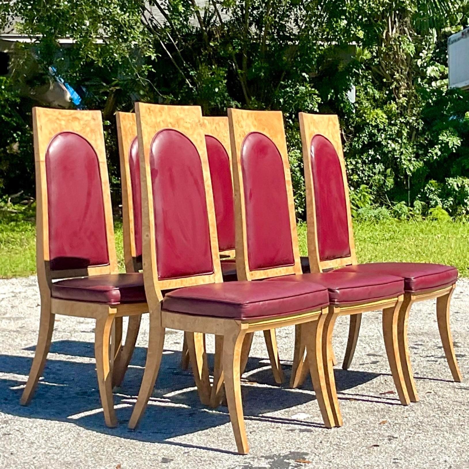 Vintage Boho Mastercraft Amboyna Burl Dining Chairs Set of Six 4