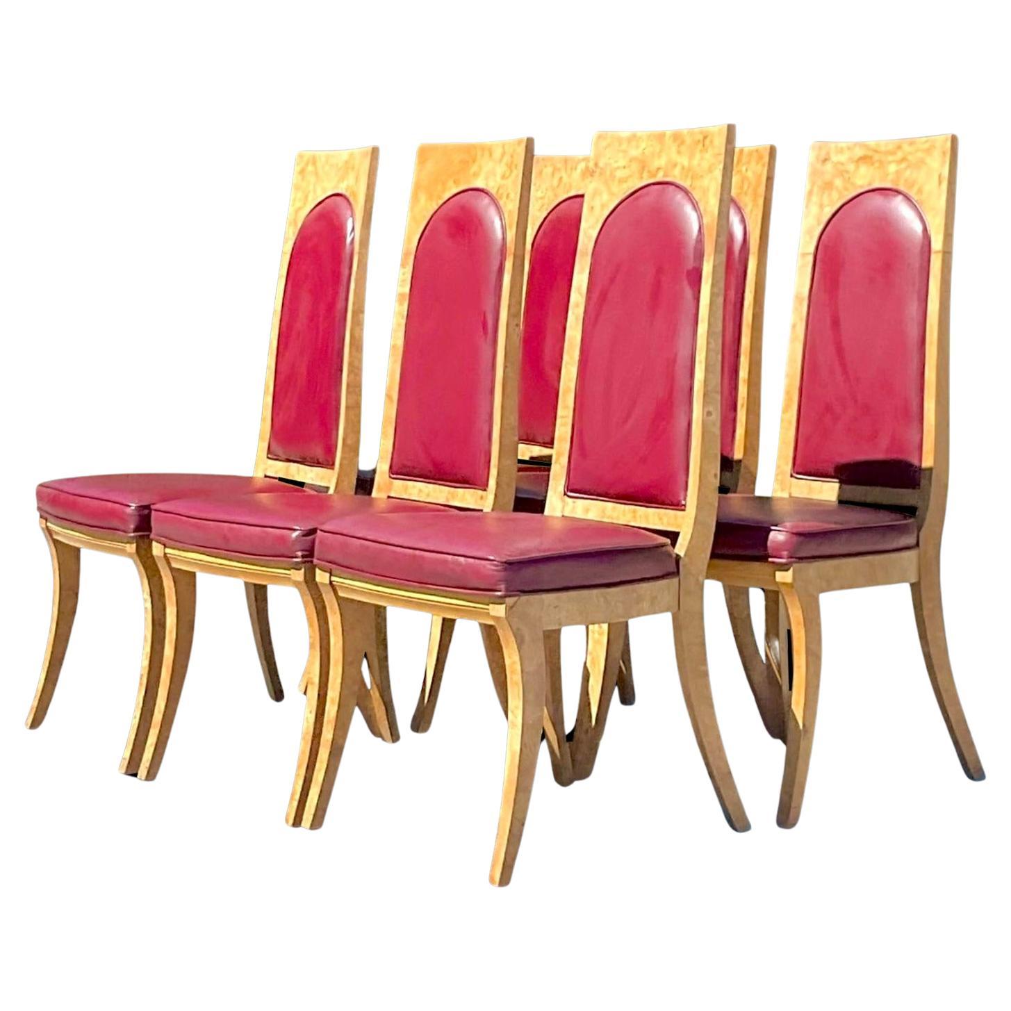 Vintage Boho Mastercraft Amboyna Burl Dining Chairs Set of Six