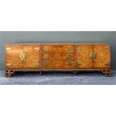 Vintage Boho Mastercraft Burl Wood Ming Credenza