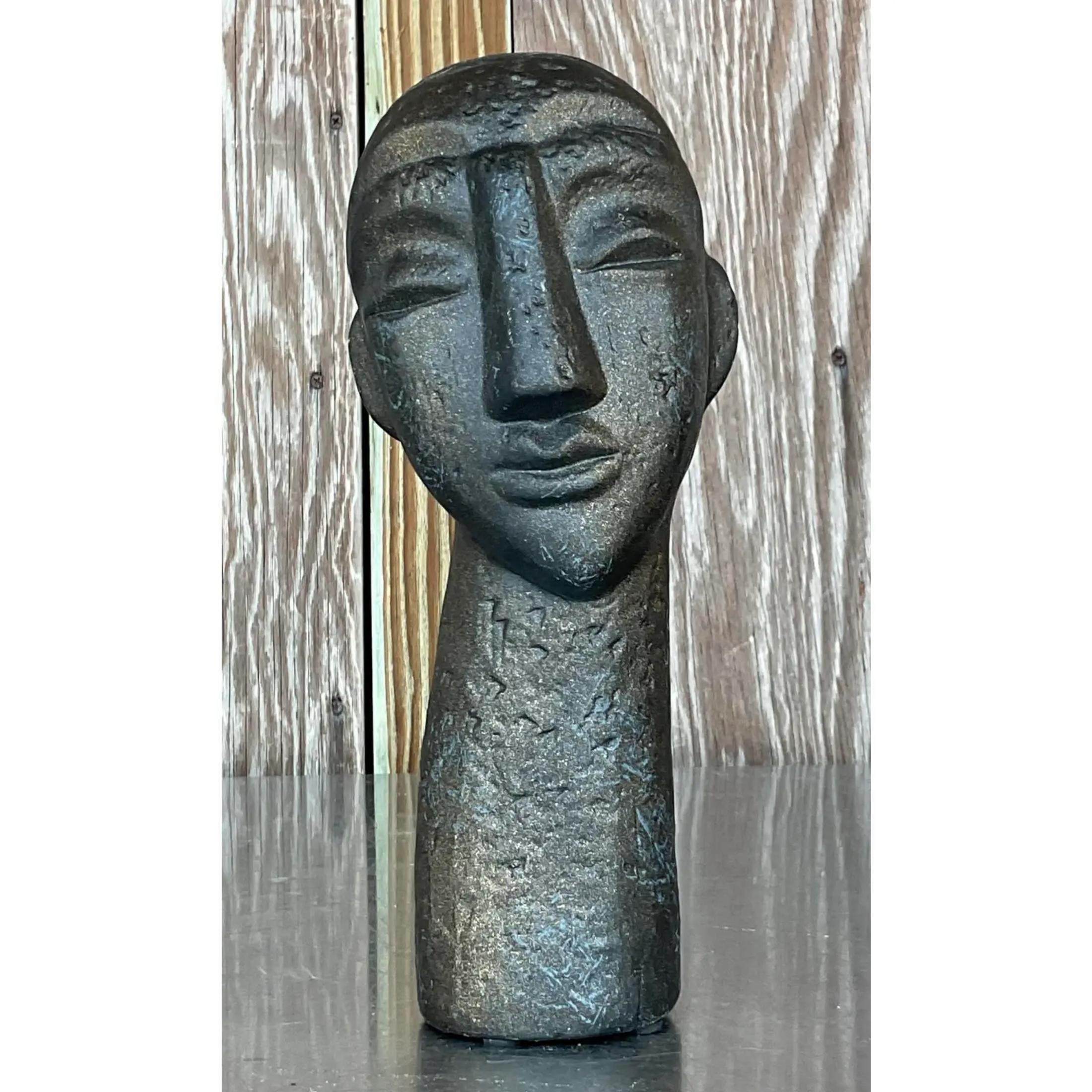 Bohemian Vintage Boho Matte Ceramic Abstract Bust For Sale