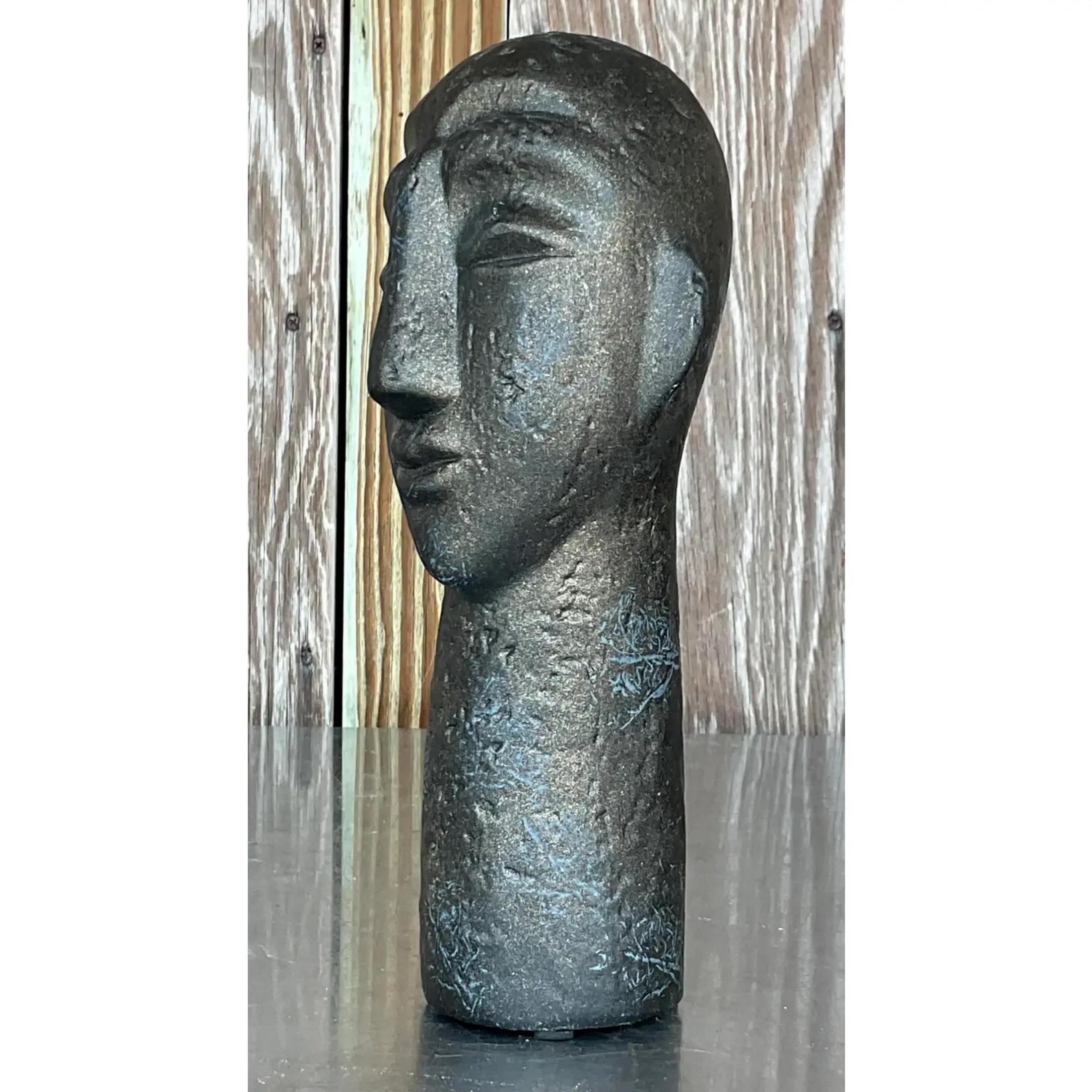 American Vintage Boho Matte Ceramic Abstract Bust For Sale