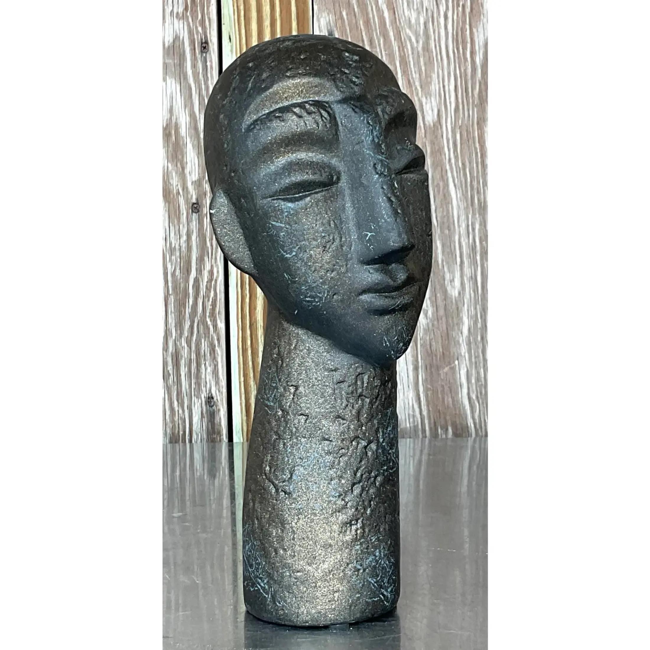 Vintage Boho Matte Ceramic Abstract Bust In Good Condition For Sale In west palm beach, FL