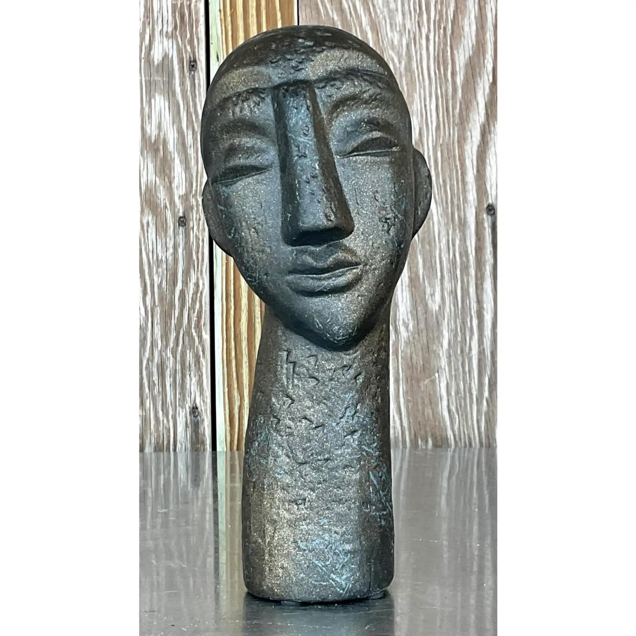 20th Century Vintage Boho Matte Ceramic Abstract Bust For Sale