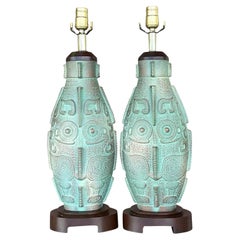 Vintage Boho Matte Ceramic Table Lamps, a Pair
