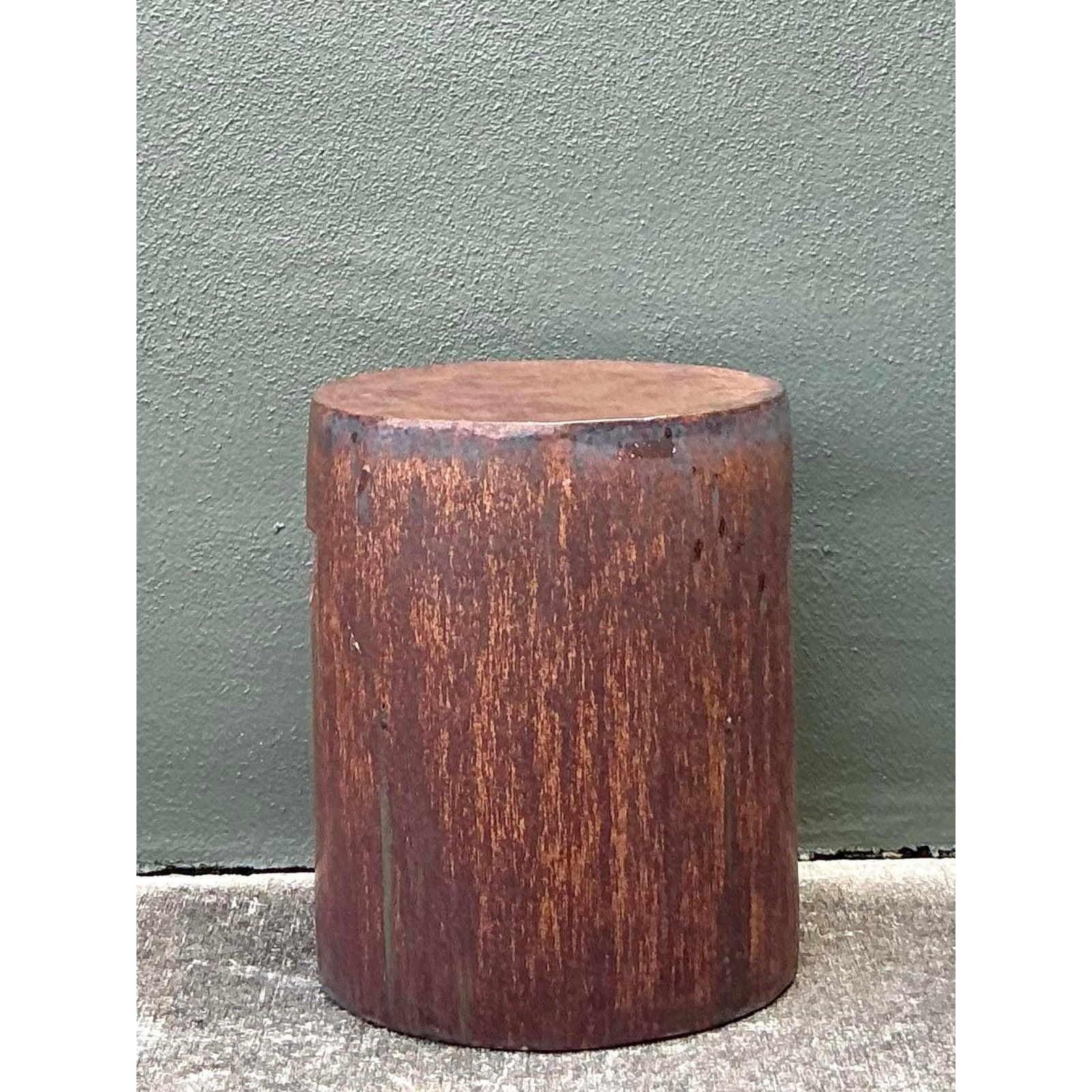 Brutalisme Vintage Boho Matte Glaze Low Stool en vente