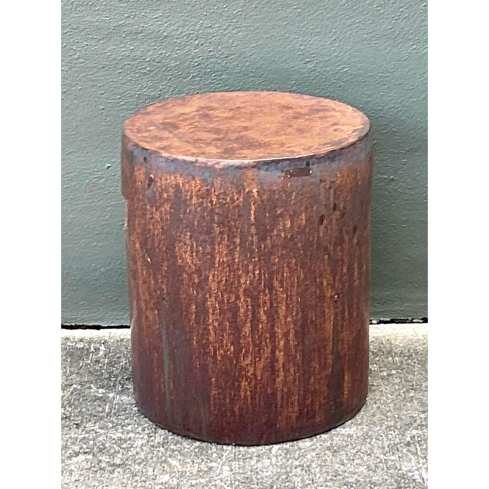 Chinois Vintage Boho Matte Glaze Low Stool en vente