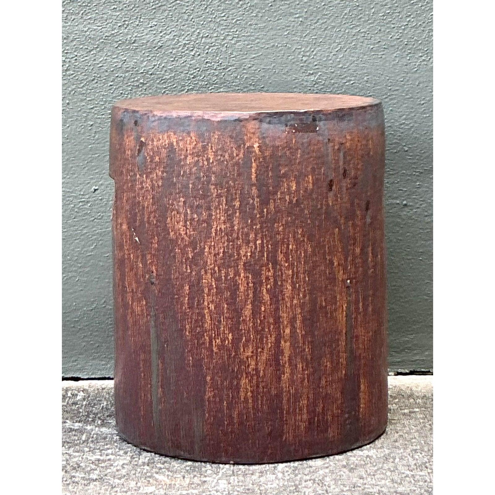Vintage Boho Matte Glaze Low Stool Bon état - En vente à West Palm Beach, FL