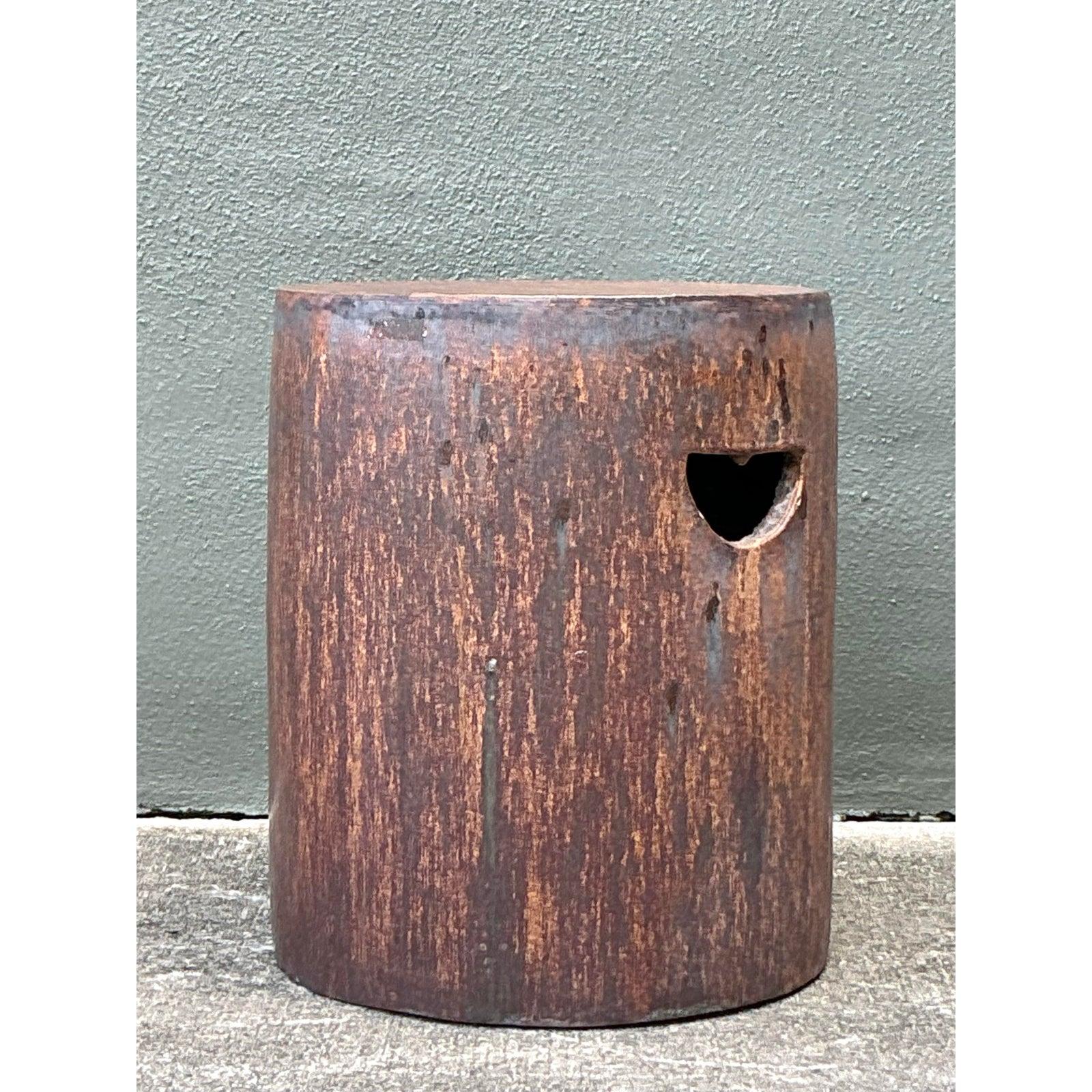 Vintage Boho Matte Glaze Low Stool en vente 1