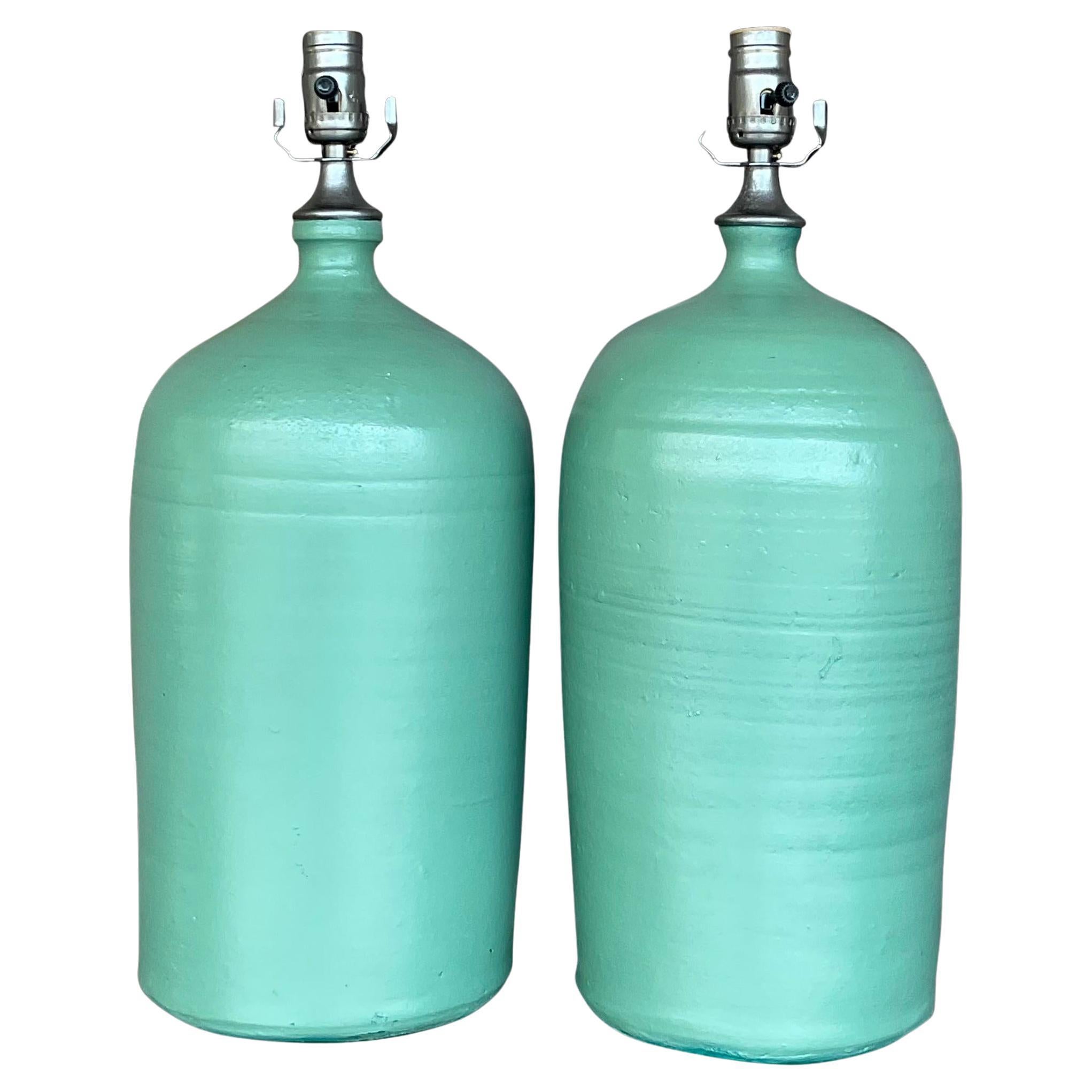 Vintage-Lampen aus matt glasierter Keramik von Boho – ein Paar