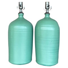 Used Boho Matte Glazed Ceramic Lamps - a Pair