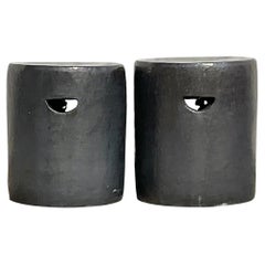 Vintage Boho Matte Glazed Ceramic Stools - a Pair