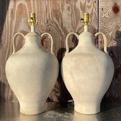 Vintage Boho Matte Glazed Pottery Urn Lamps
