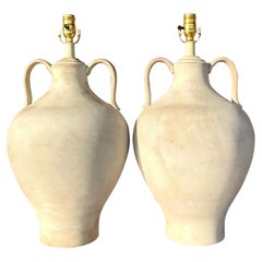 Vintage Boho Matte Glazed Pottery Urn Lamps