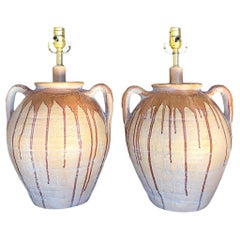Vintage Boho Matte Terrakotta-Tropfenglasur-Lampen mit Tropfglasur, Paar