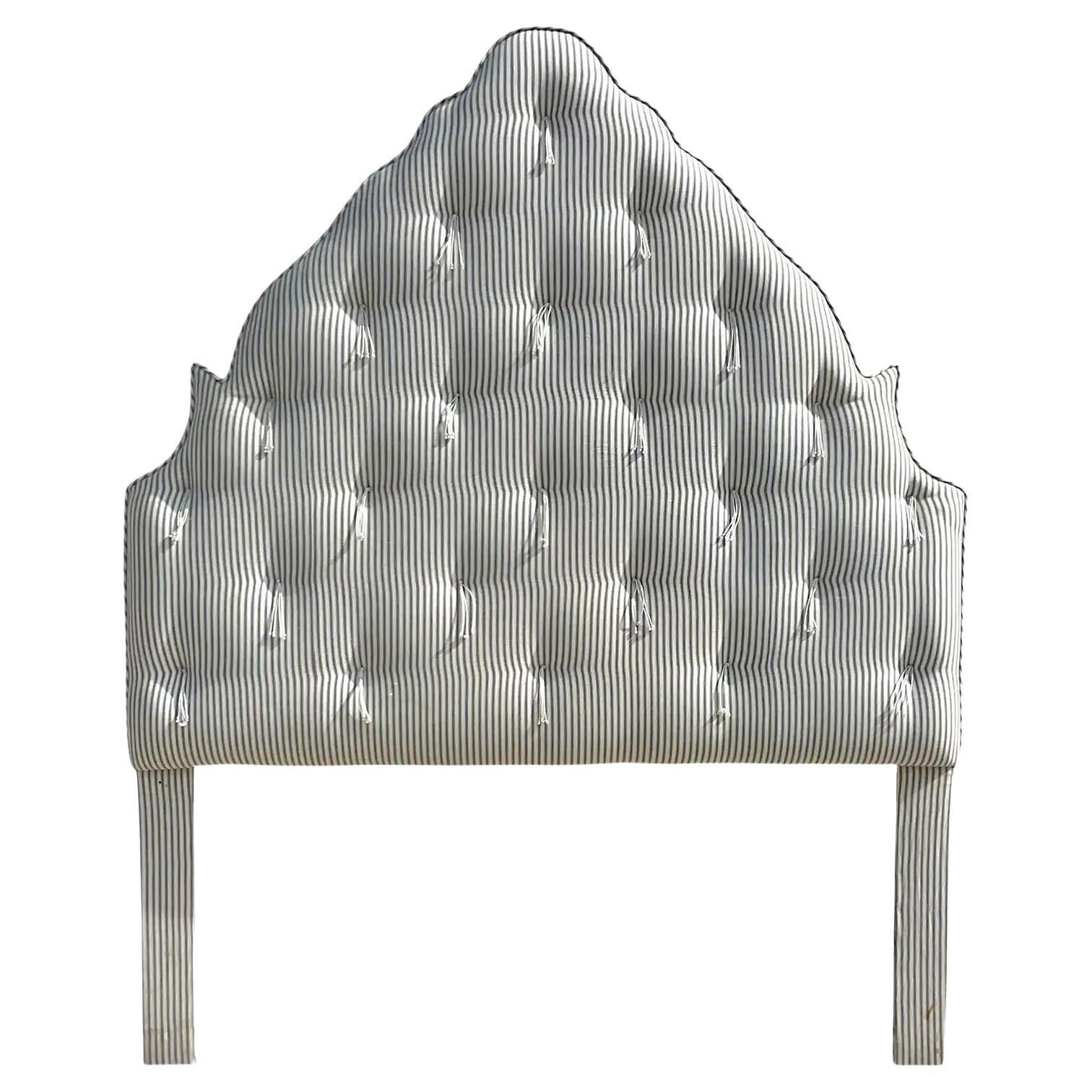 Full Size Blue and White Fabric Upholstered Headboard For Sale at 1stDibs