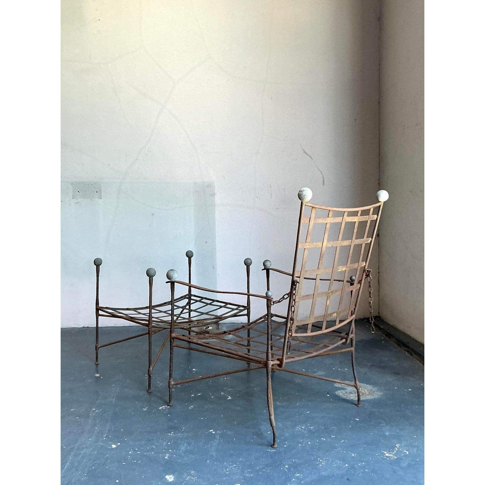 Silla de salón y otomana vintage boho Maurizio Tempestini para Salterini en venta 1