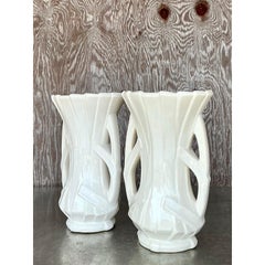 Vintage Boho McCoy Ribbon Vase - A Pair