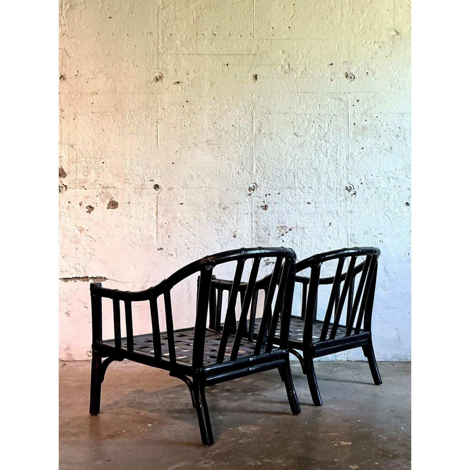 Vintage Boho McGuire Bent Rattan Lounge Chairs - A Pair For Sale 1