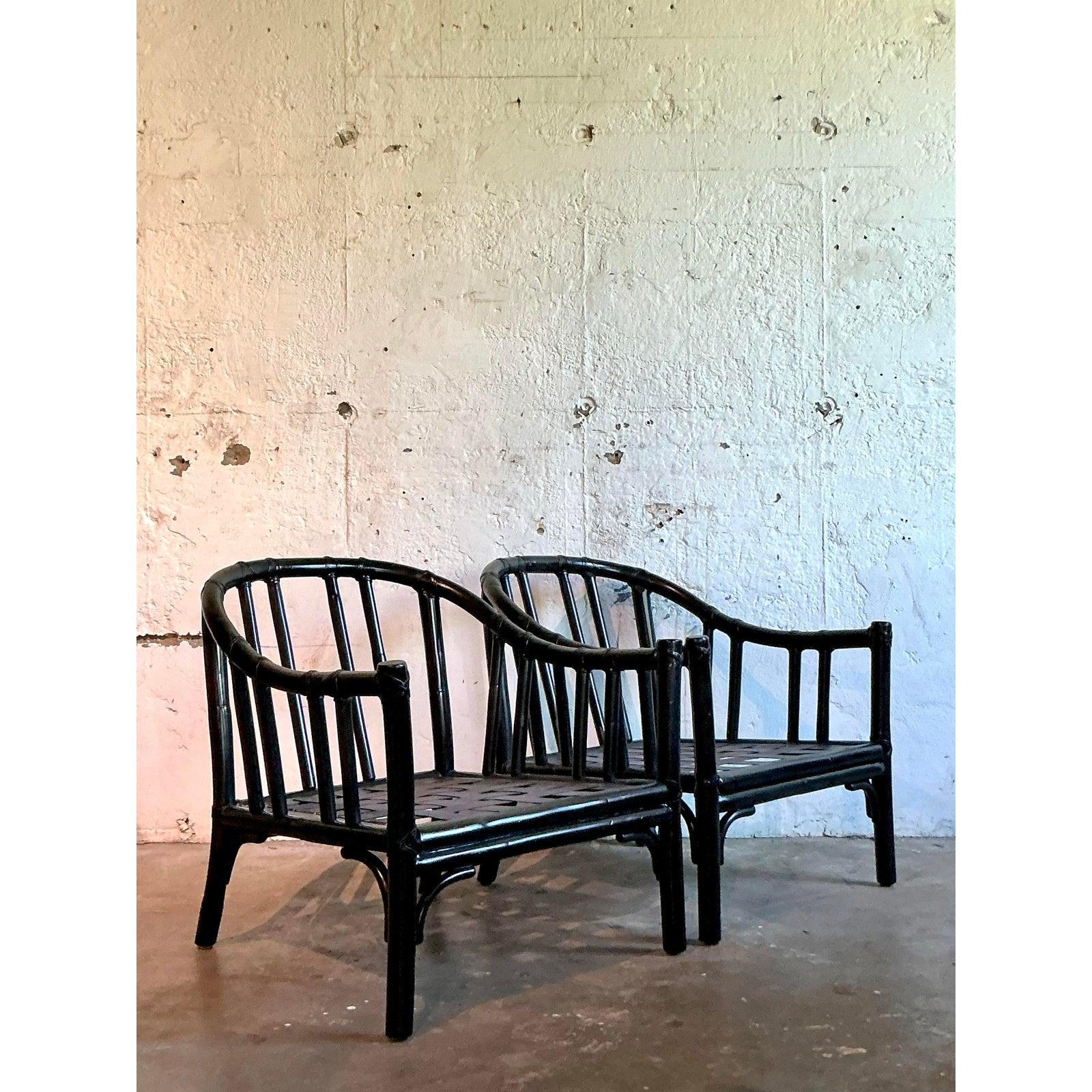 Vintage Boho McGuire Bent Rattan Lounge Chairs - A Pair For Sale 2