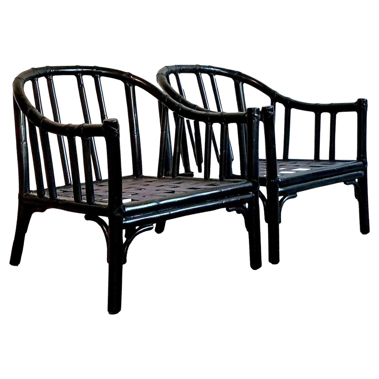 Sedie da salotto in rattan curvo Boho McGuire d'epoca - una coppia