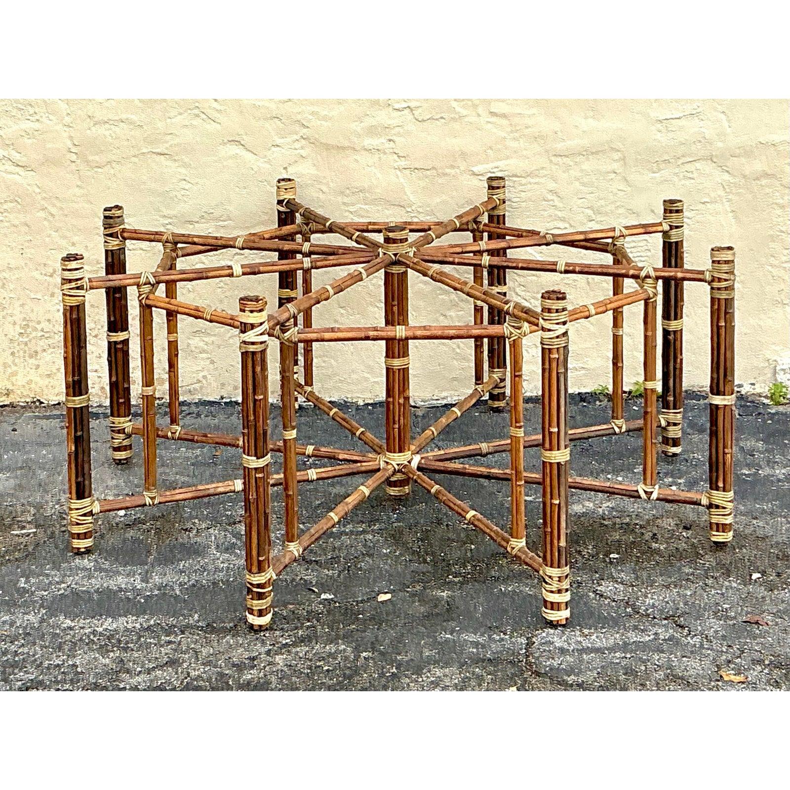 Philippine Vintage Boho McGuire Bundled Rattan Dining Table Pedestal For Sale