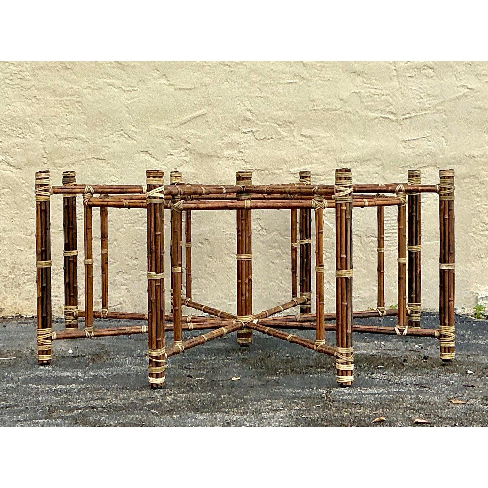 Vintage Boho McGuire Bundled Rattan Dining Table Pedestal For Sale 1