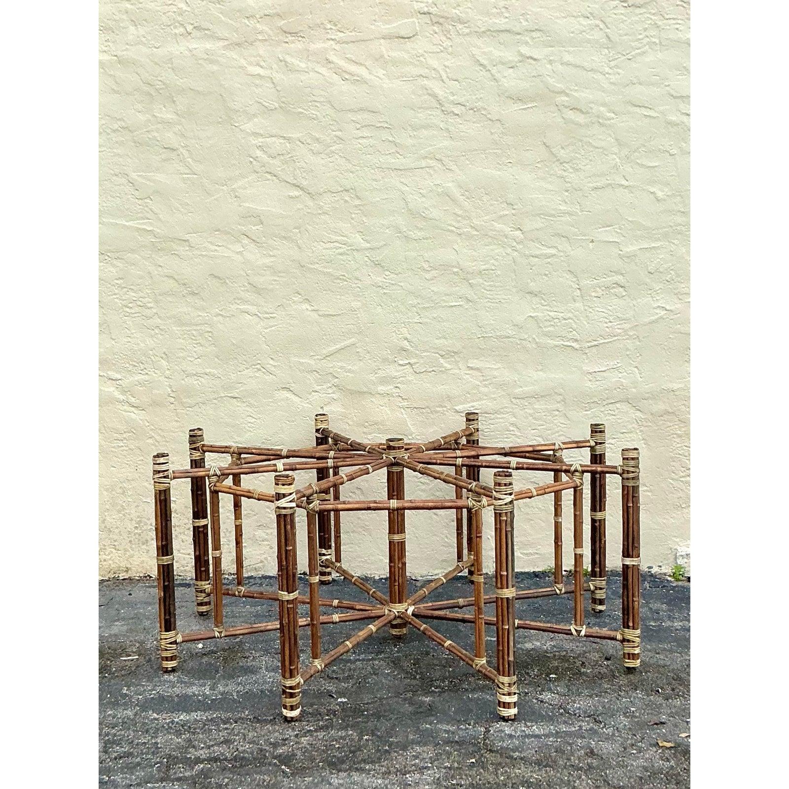 Vintage Boho McGuire Bundled Rattan Dining Table Pedestal For Sale 2