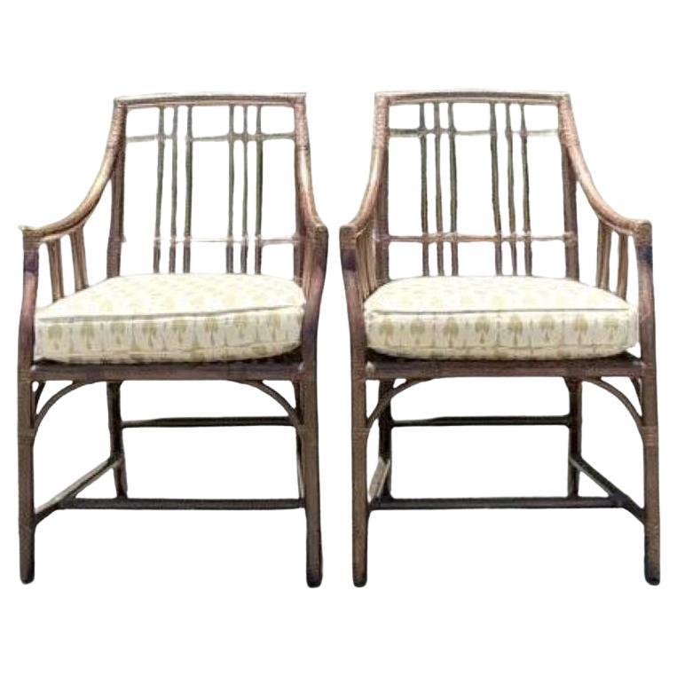 Vintage Boho McGuire Grid Rattan Dining Chairs - A Pair For Sale