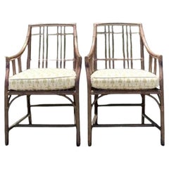 Vintage Boho McGuire Grid Rattan Dining Chairs - A Pair