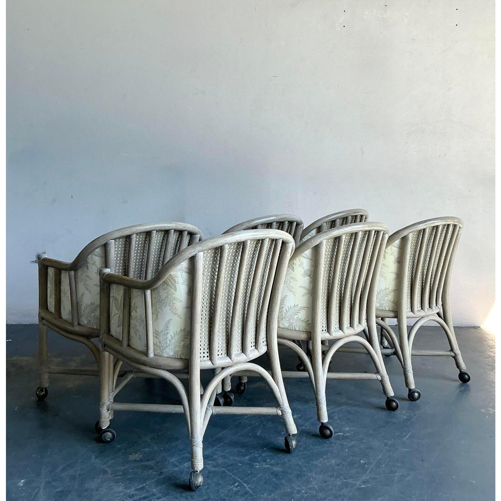 Hollywood Regency Sedie da pranzo Boho McGuire in rattan - Set di 6 in vendita