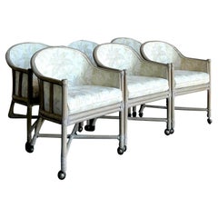 Vintage Boho McGuire Rattan Toboggan Dining Chairs - Set of 6