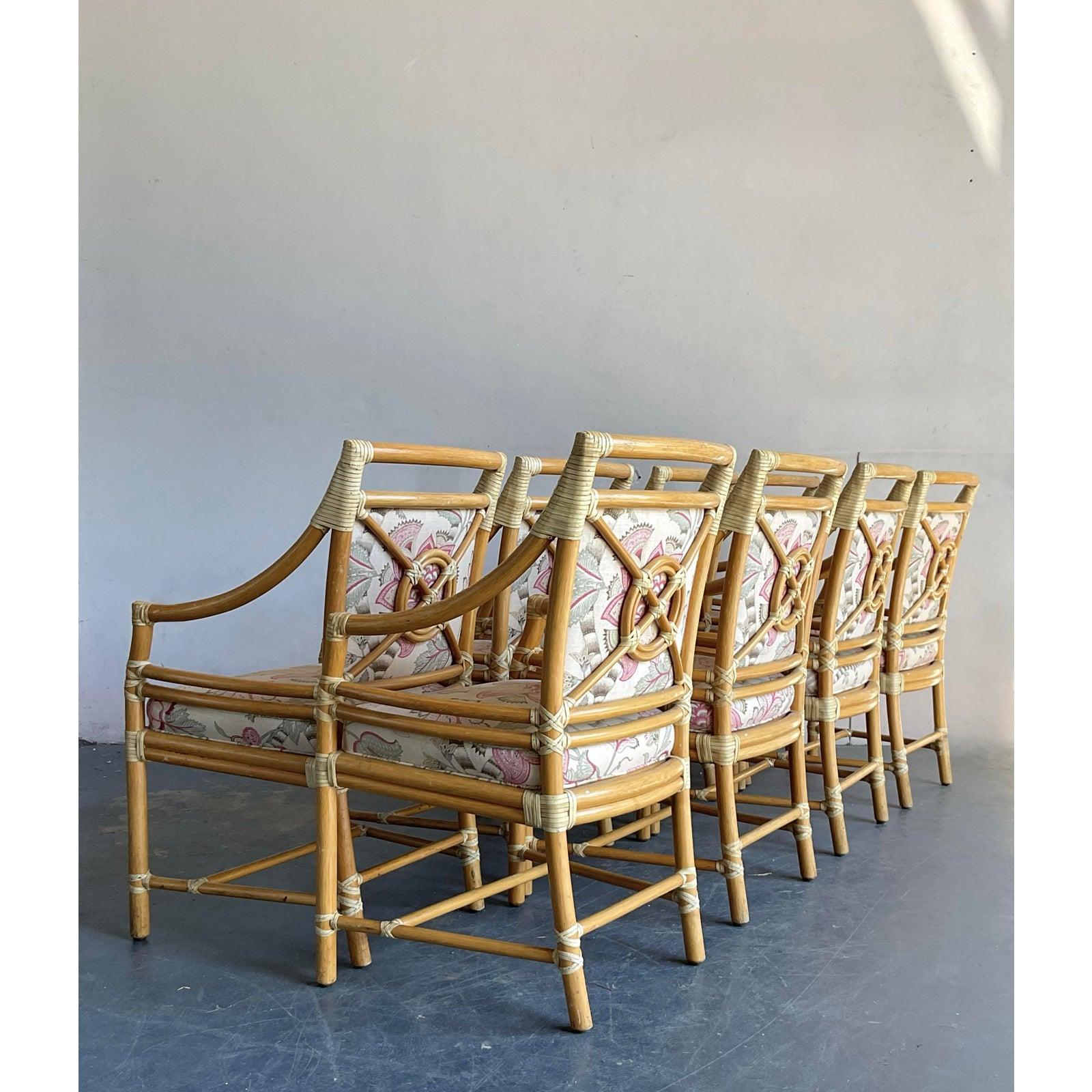 Chinoiserie Vintage Boho McGuire Target Back Dining Chairs - Set of 8 For Sale