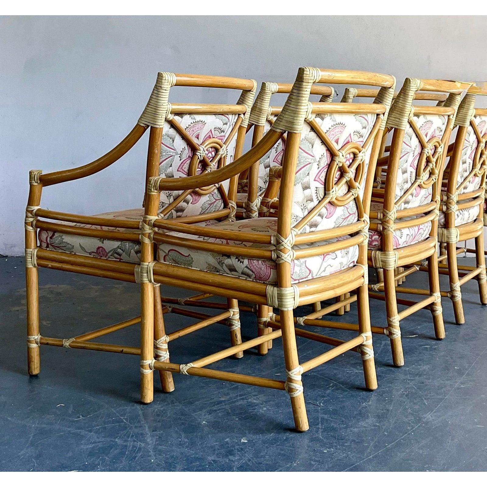20th Century Vintage Boho McGuire Target Back Dining Chairs - Set of 8 For Sale