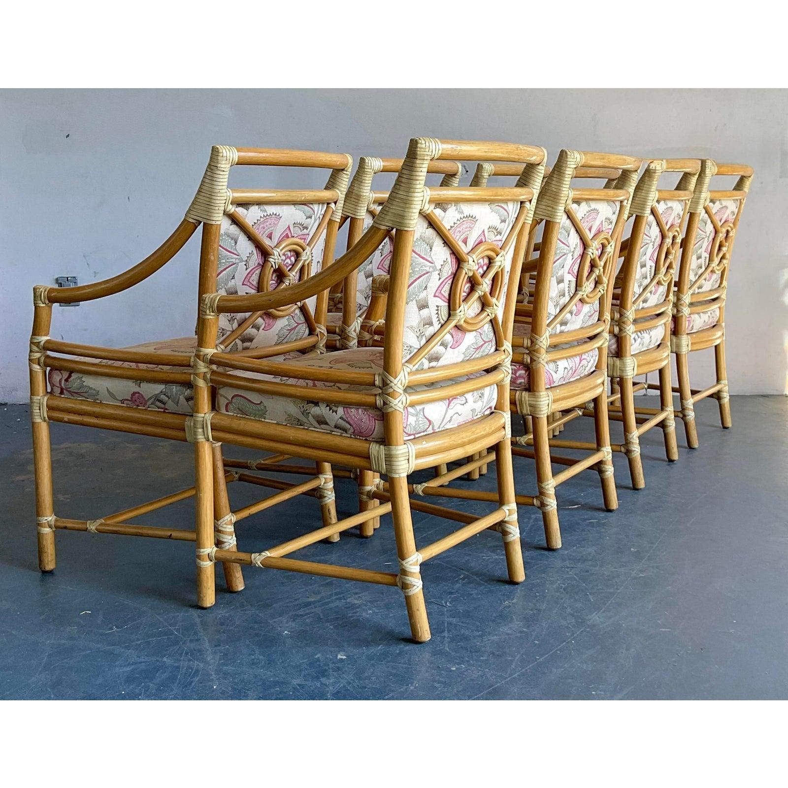 Upholstery Vintage Boho McGuire Target Back Dining Chairs - Set of 8 For Sale
