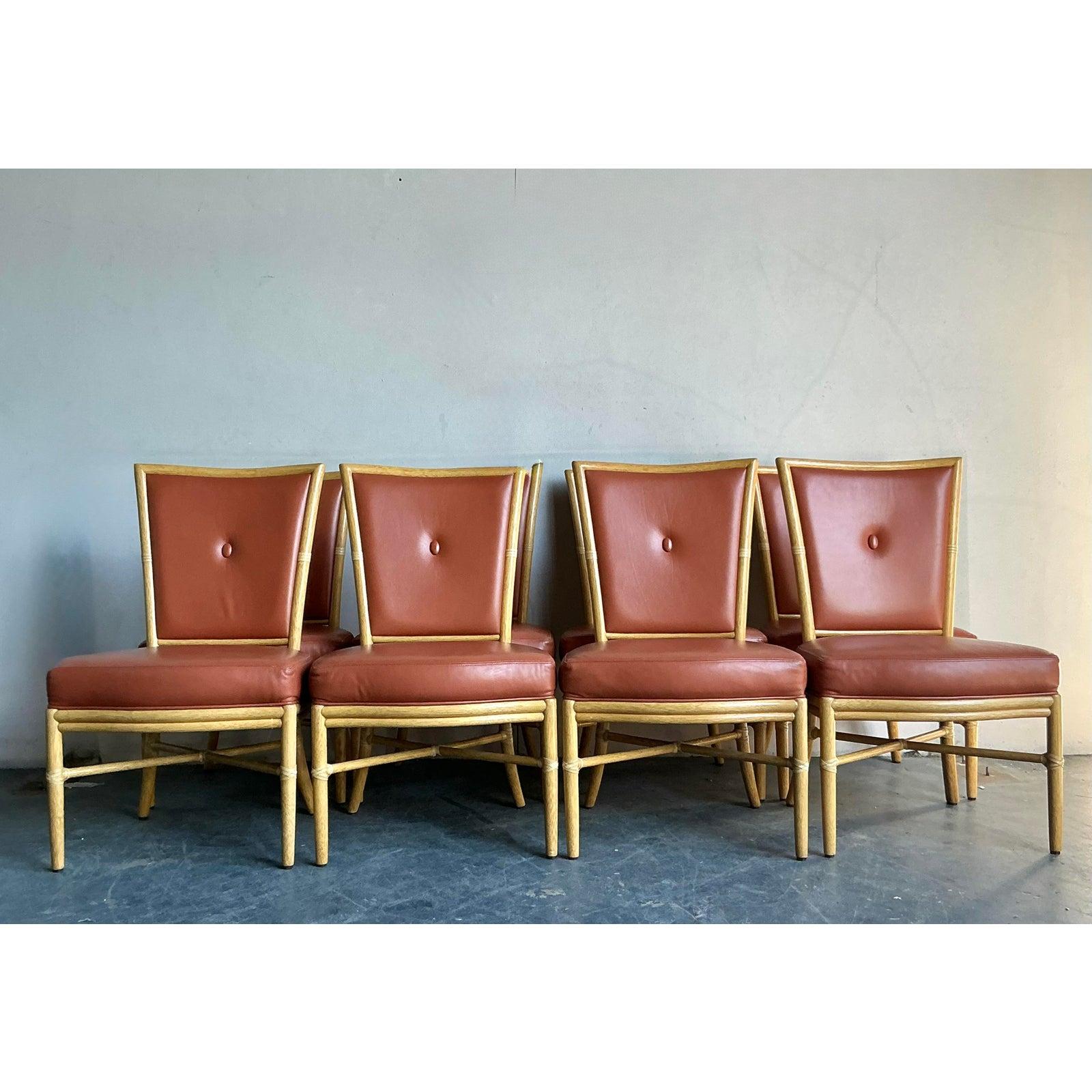 Sedie da pranzo in pelle vintage Boho McGuire Tufted Kravet - Set di 8 In condizioni buone in vendita a West Palm Beach, FL