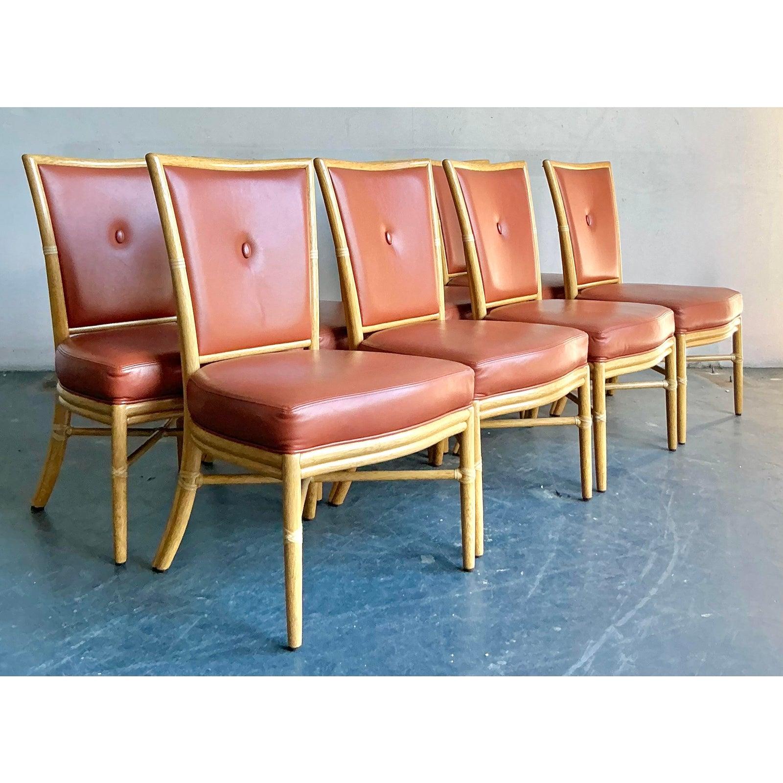 Sedie da pranzo in pelle vintage Boho McGuire Tufted Kravet - Set di 8 in vendita 1