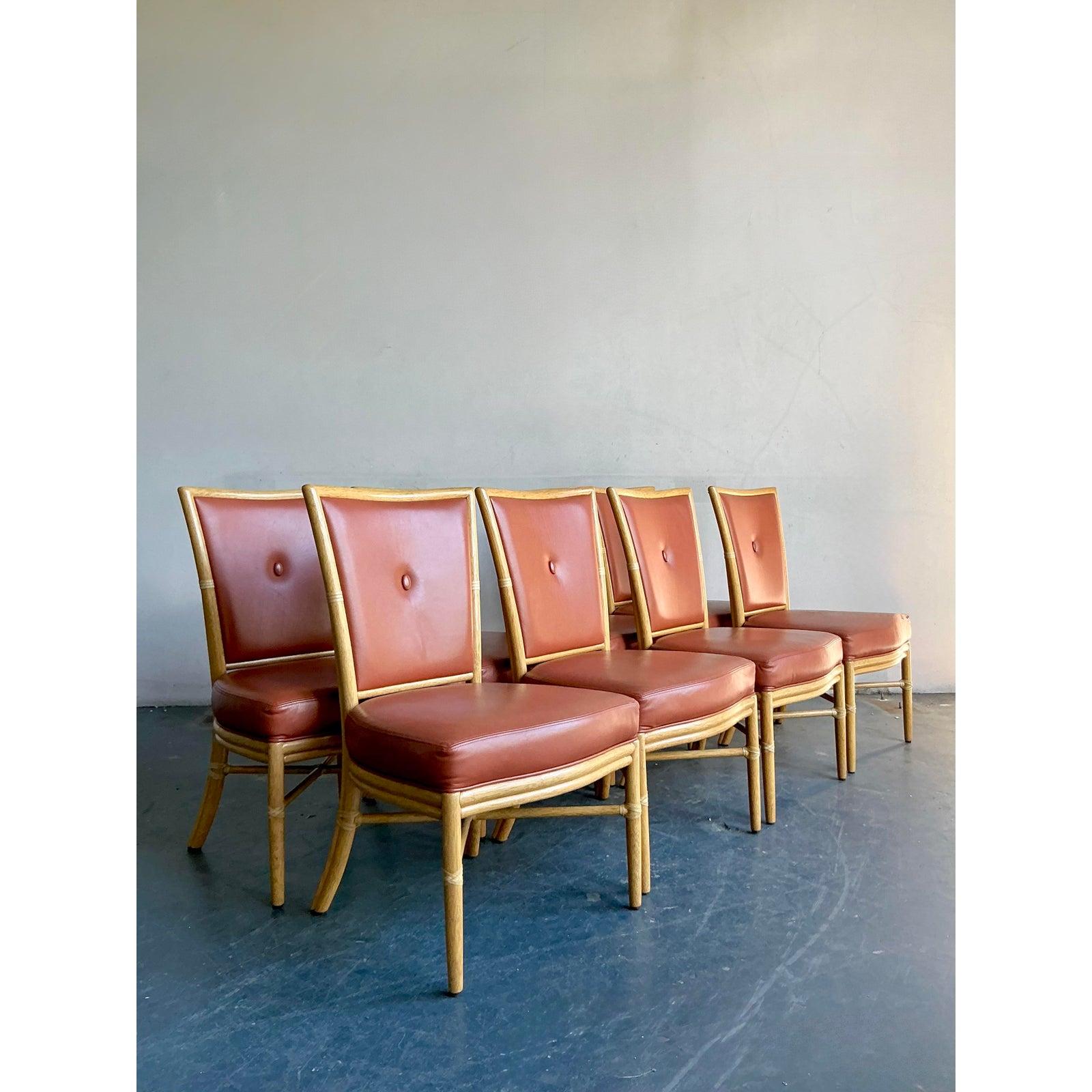 Sedie da pranzo in pelle vintage Boho McGuire Tufted Kravet - Set di 8 in vendita 2