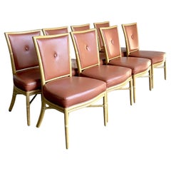 Vintage Boho McGuire Tufted Kravet Leather Dining Chairs - Set of 8