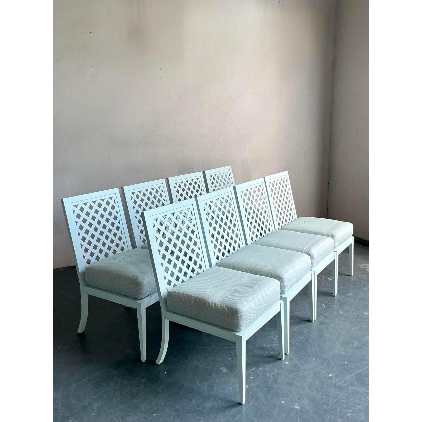Hollywood Regency Vintage Boho McKinnon Harris Trellis Cast Aluminum Dining Chairs - Set of 8 For Sale