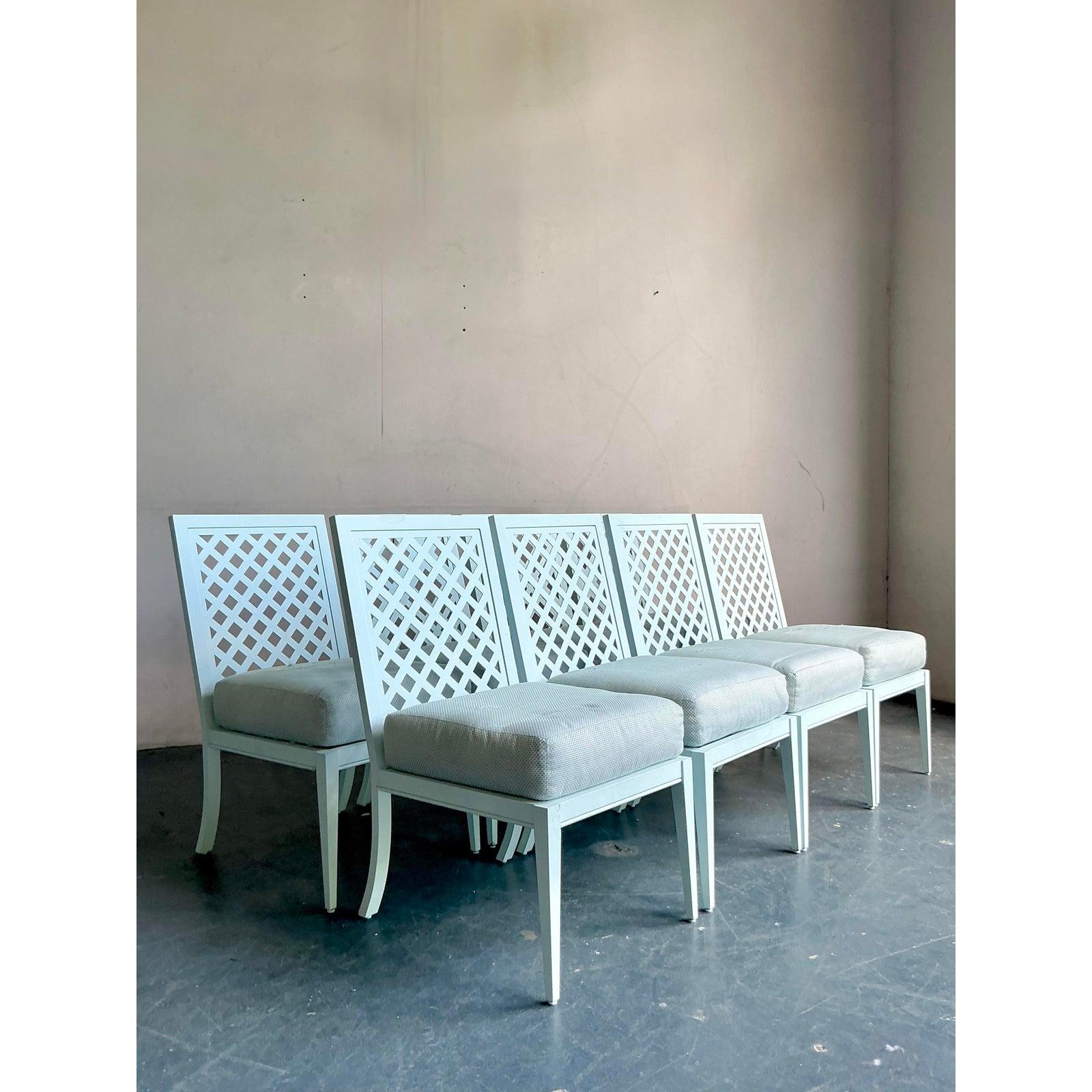 20th Century Vintage Boho McKinnon Harris Trellis Cast Aluminum Dining Chairs - Set of 8 For Sale