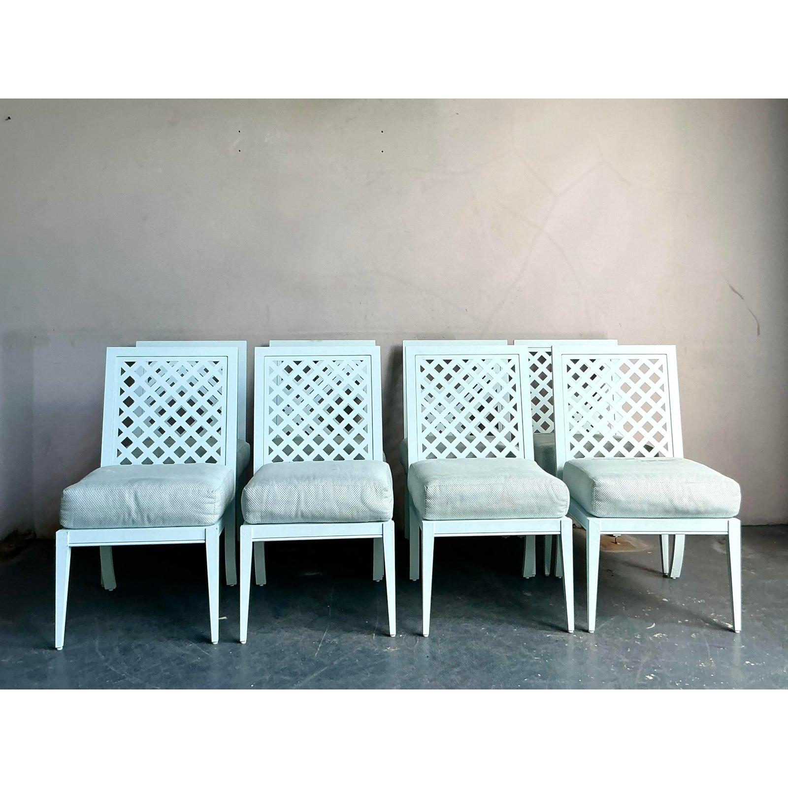 Vintage Boho McKinnon Harris Trellis Cast Aluminum Dining Chairs - Set of 8 For Sale 1