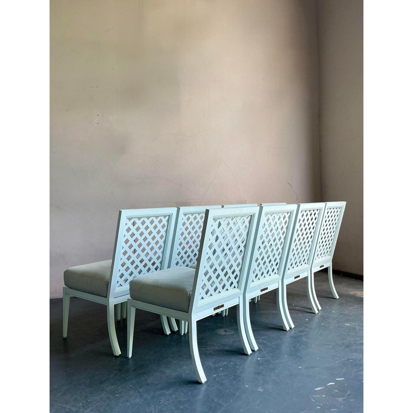 Vintage Boho McKinnon Harris Trellis Cast Aluminum Dining Chairs - Set of 8 For Sale 2