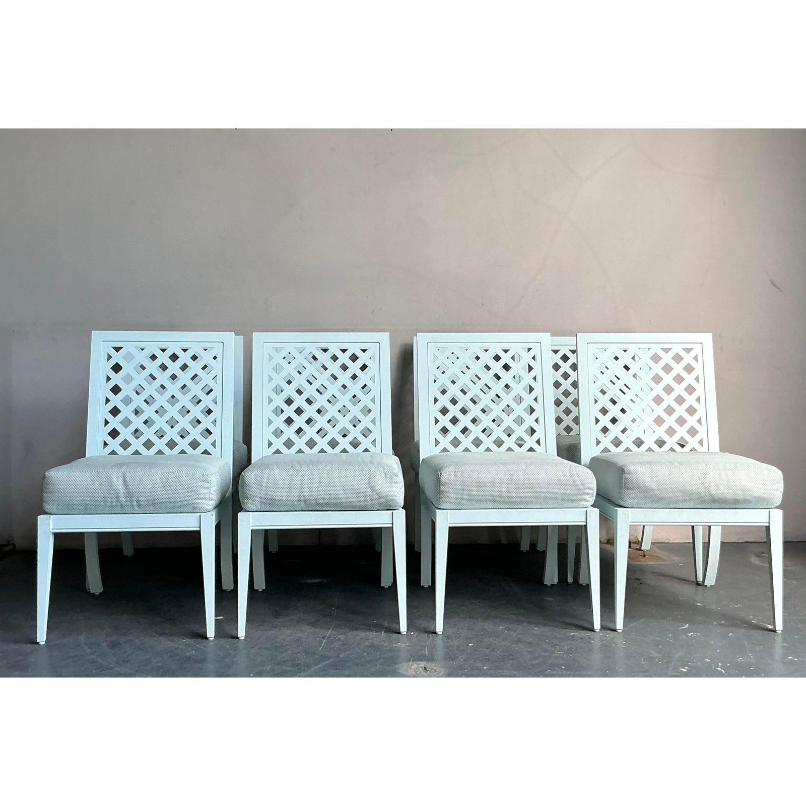 Vintage Boho McKinnon Harris Trellis Cast Aluminum Dining Chairs - Set of 8 For Sale 3