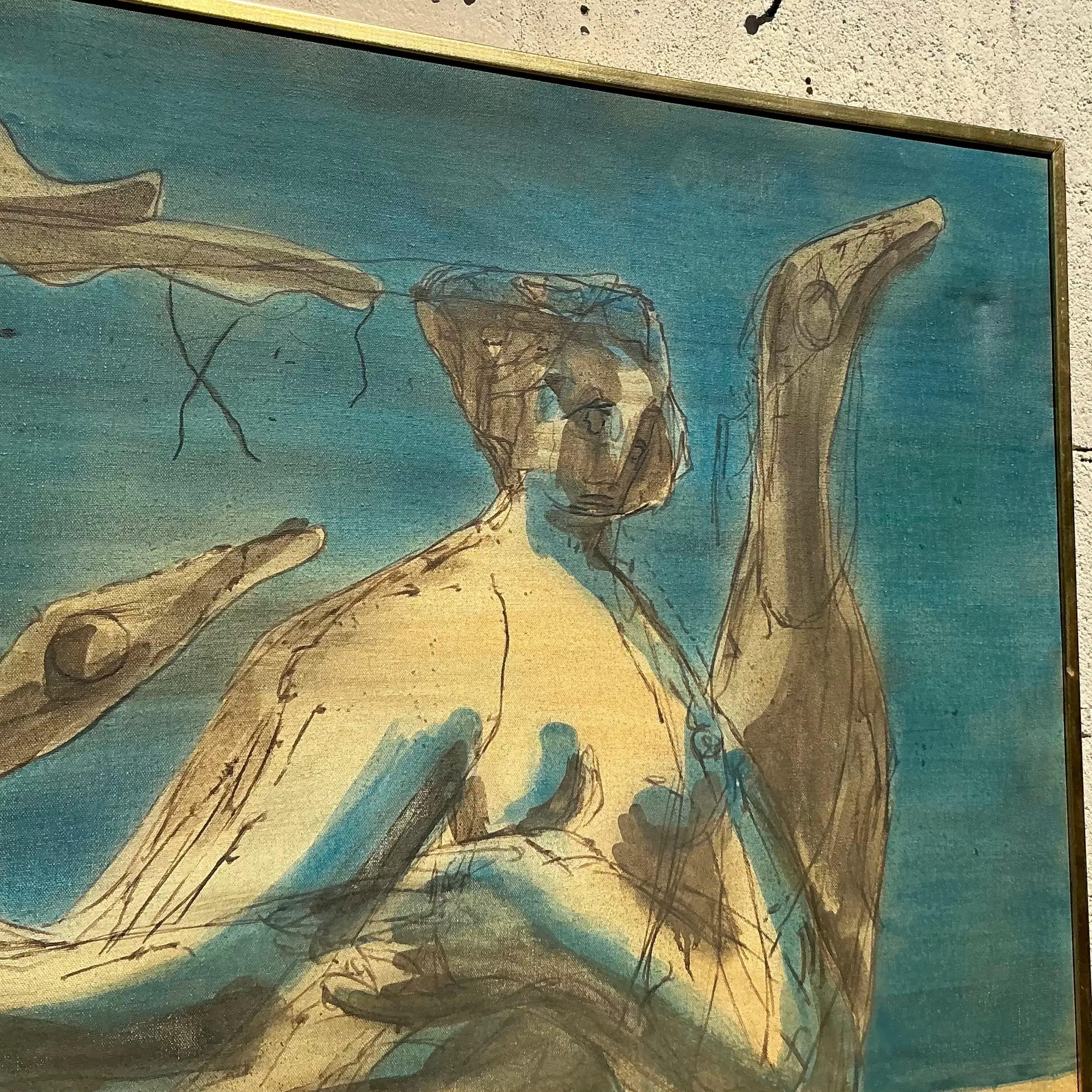 Vintage Boho MCM Abstract Figurative Oil Painting on Canvas For Sale at ...