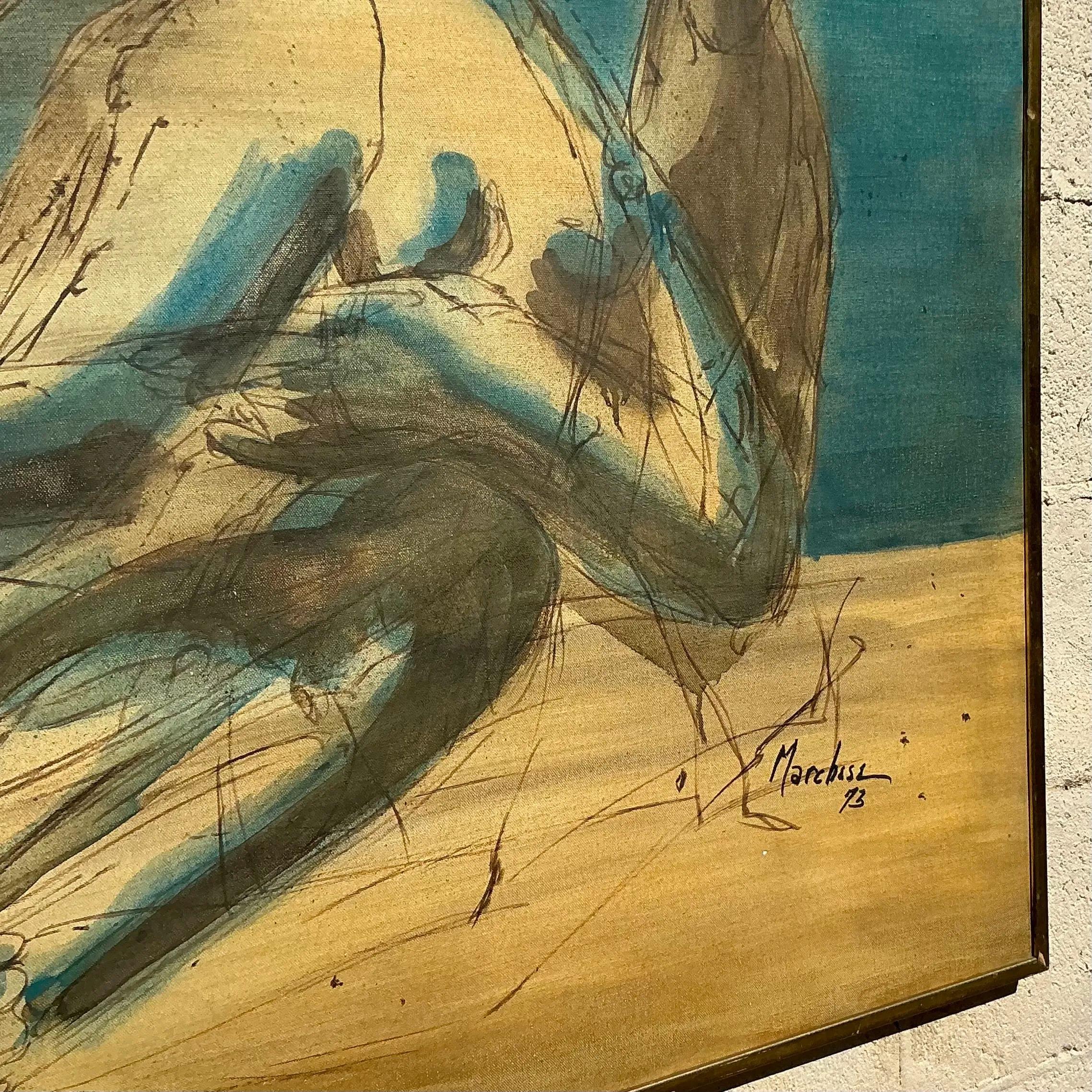 Vintage Boho MCM Abstract Figurative Oil Painting on Canvas For Sale at ...
