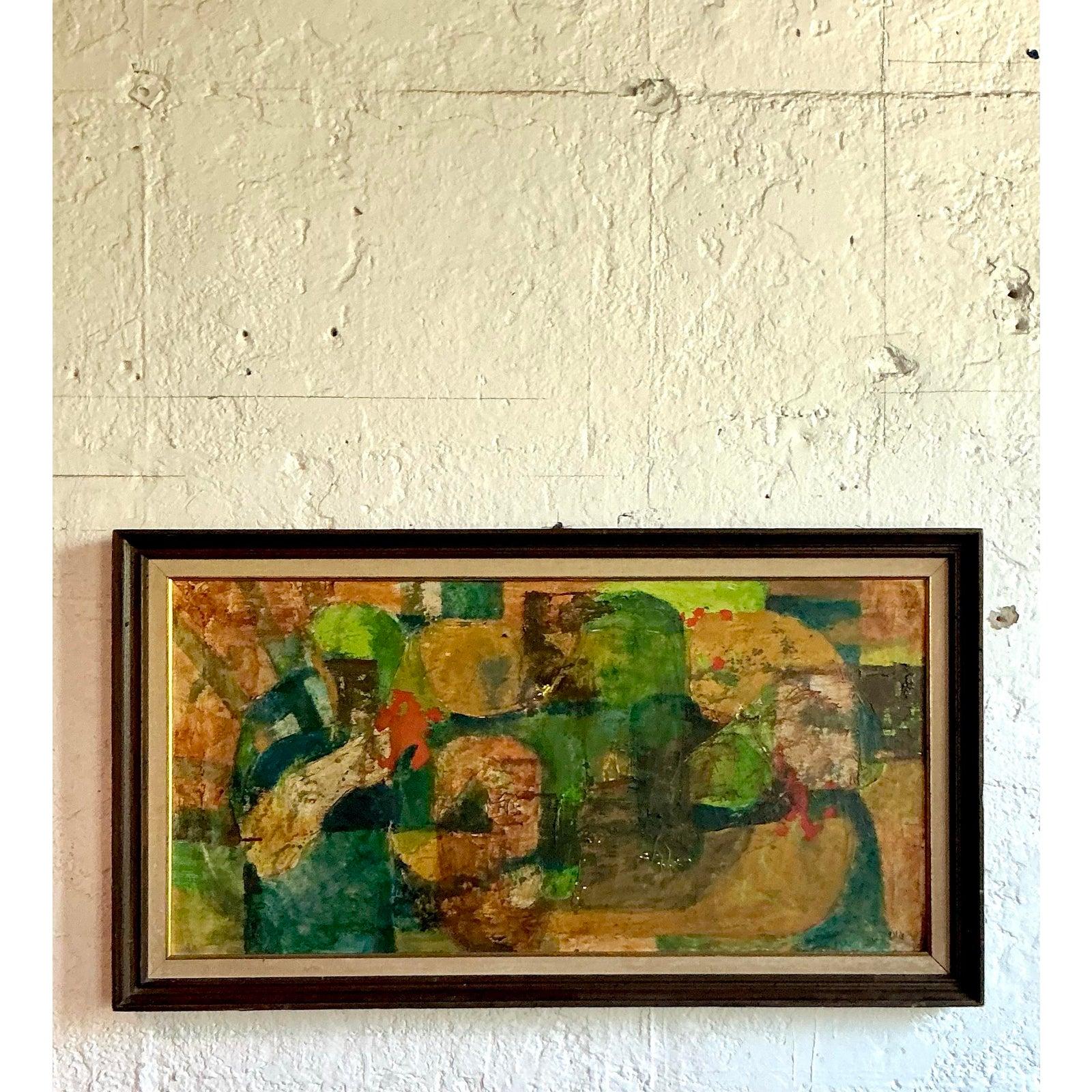 Vintage Boho MCM Original Abstrakt Öl auf Leinwand (Moderne der Mitte des Jahrhunderts) im Angebot