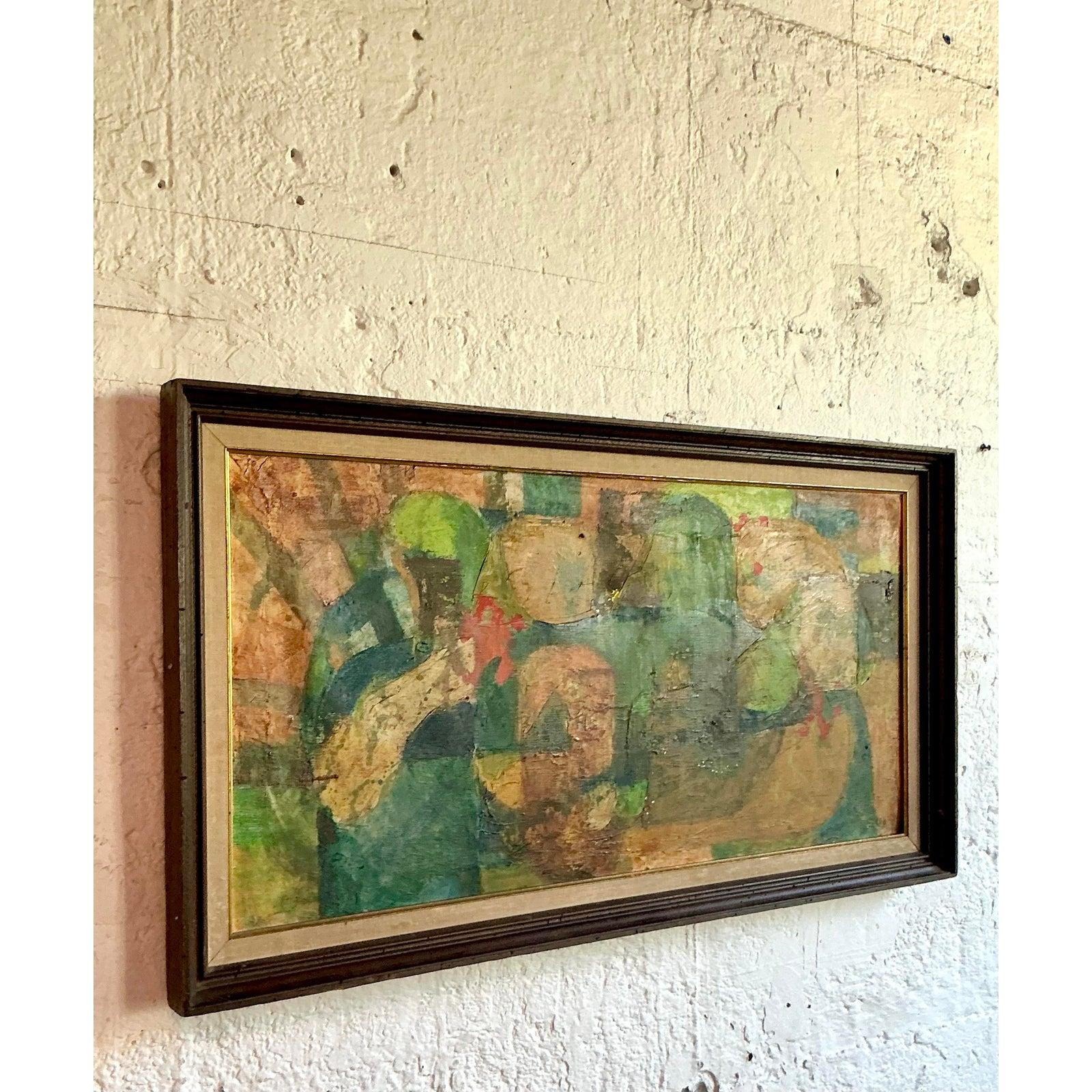Vintage Boho MCM Original Abstrakt Öl auf Leinwand (amerikanisch) im Angebot