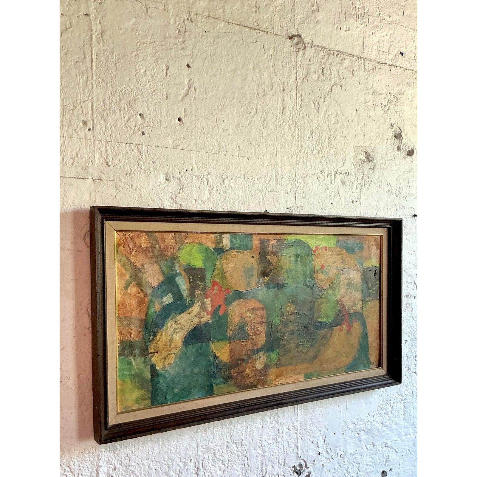 Vintage Boho MCM Original Abstrakt Öl auf Leinwand im Zustand „Gut“ im Angebot in West Palm Beach, FL